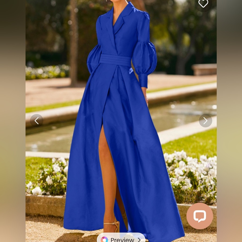 Black Taffeta Mother of the Bride dress A-line V-neck long sleeve w/split front.